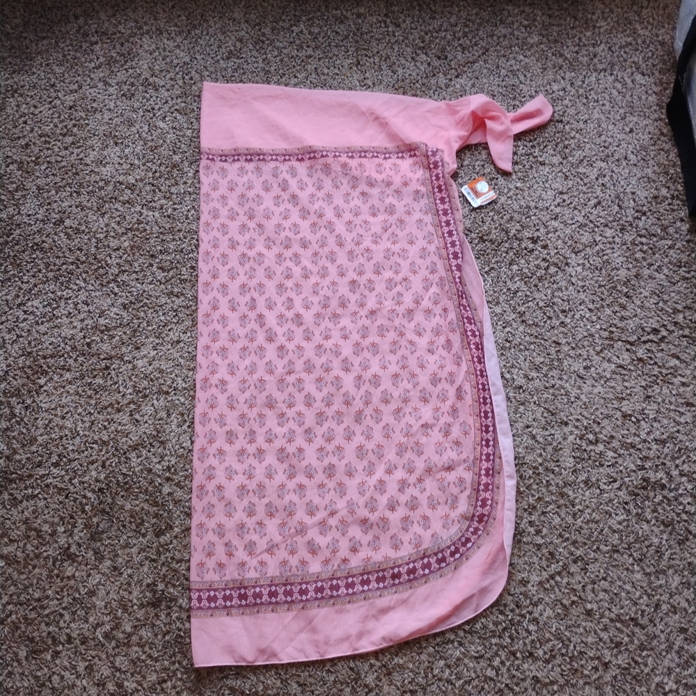 NEW Pink Floral Sarong Pareo Wrap 40" Length Multi-Way Swim Cover-Up